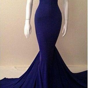 Simple Blue Mermaid Prom Dress ,halter Prom Dress..