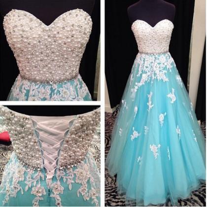 Blue Prom Dress, Sweet Heart Prom Dress, Lace Up..