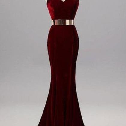 Burgundy Mermaid Sweetheart Evening Gowns With..