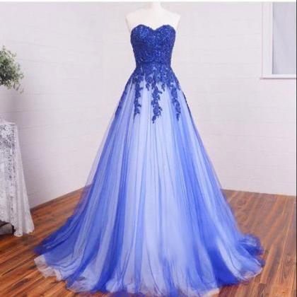 Sweetheart A-line Lace Tulle Long Prom Dresses,..