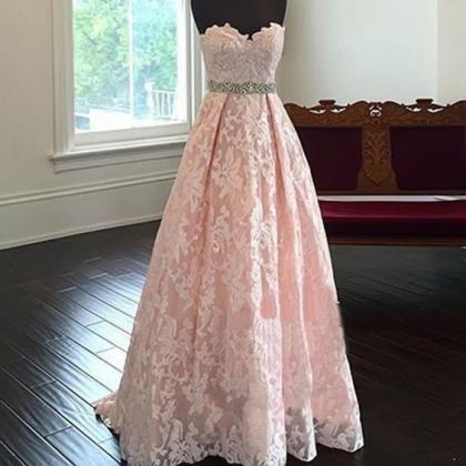 Pretty Sweetheart Neck Lace Light Pink Long Prom..