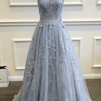 Gray Blue Lace Wedding Dress, Romantic Wedding..
