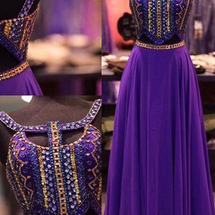 2017 Design Purple Beaded Prom Dresses,open Back..