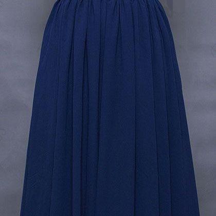 Modest Prom Dresses, Navy Blue Prom Dresses, Cap..