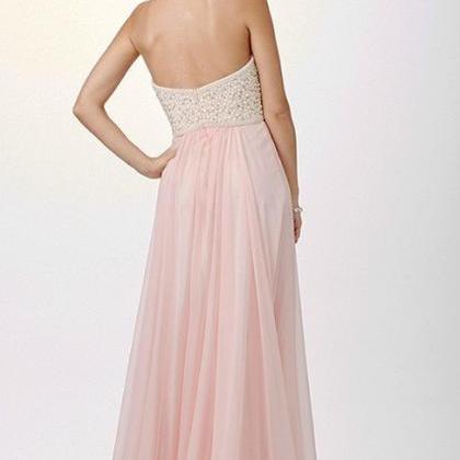 Charming Beading Pink Chiffon Prom Dress, Long..