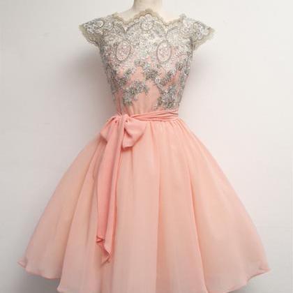 Custom Made Pink Lace Prom Dresses, Short Pink..