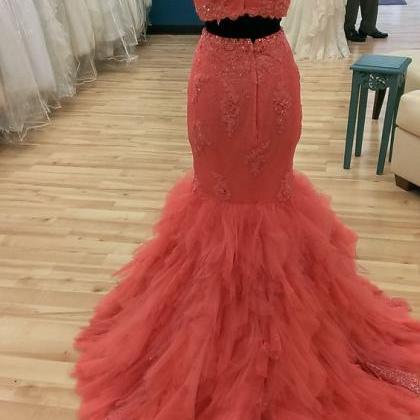 Sparkly Two Piece Prom Dress, Lace Prom Dress,2016..