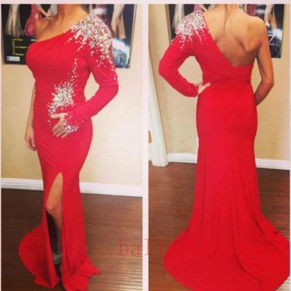 Red Prom Dresses,mermaid Prom Dress,one Shoulder..