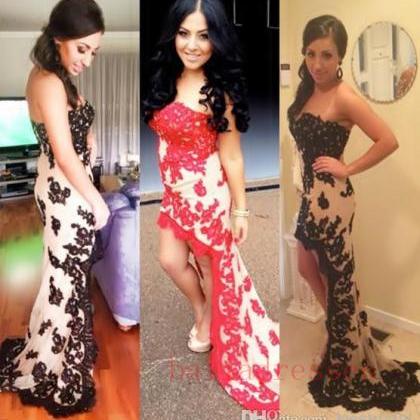 Black Prom Dresses,high Low Evening Gowns,lace..