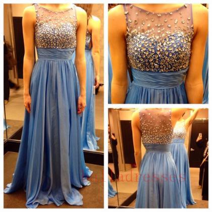 Blue Prom Dresses,chiffon Prom Gowns,sparkle Prom..
