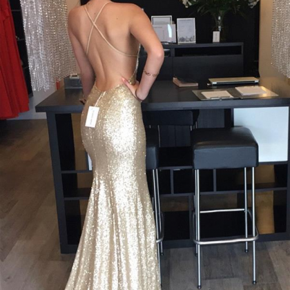 Sequin Prom Dresses,prom Dress,backless Evening..