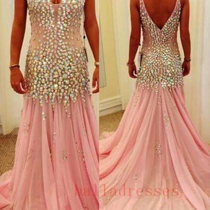 Prom Gown,pink Prom Dresses,sparkle Evening..