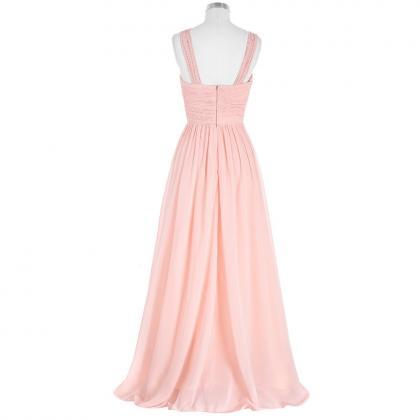 Evening Dresses Long Elegant Pink Chiffon A Line..