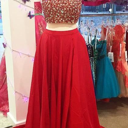 Red Prom Dresses,2 Piece Prom Gown,two Piece Prom..