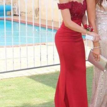 Prom Gown,red Prom Dresses With Lace,off The..