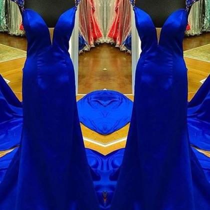 Royal Blue Gorgeous Prom Dress -mermaid V-neck Cap..