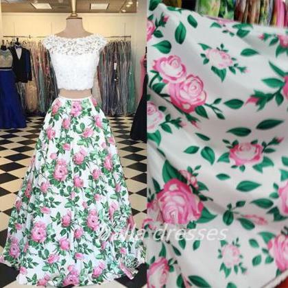Prom Dress, Printed Flower Long Prom Dress Two..