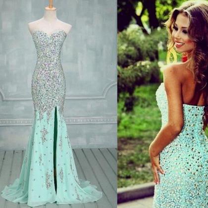 Gorgeous Prom Gown,front Slit Prom Gown,beaded..
