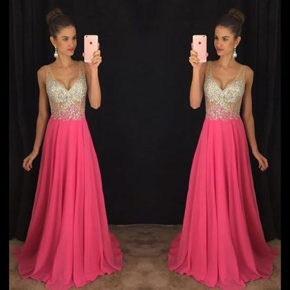 2017 V-neck Prom Dress Long Party Gowns Formal..