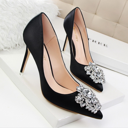 Pointed Toe High Heel Satin Pumps w..