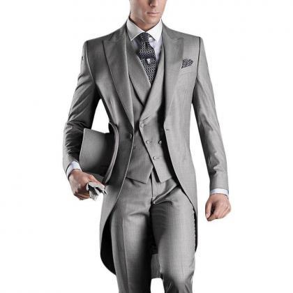 Custom Made Gray Men Suit Groom Tux..