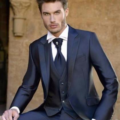 Fashion Mens Dinner Party Prom Navy Blue Suits..