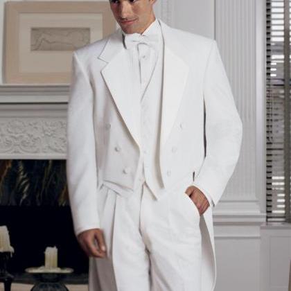 Classic White Men Tailcoat Notched Lapel Wedding..