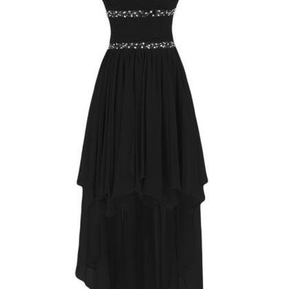 Black Prom Dresses,one Shoulder Prom Dress,chiffon..