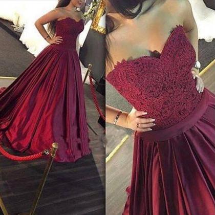 Burgundy Prom Dress,ball Gown Prom Dress,lace Prom..