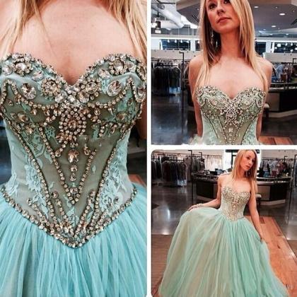 Light Blue Prom Dresses,tulle Prom Dress,lace Prom..