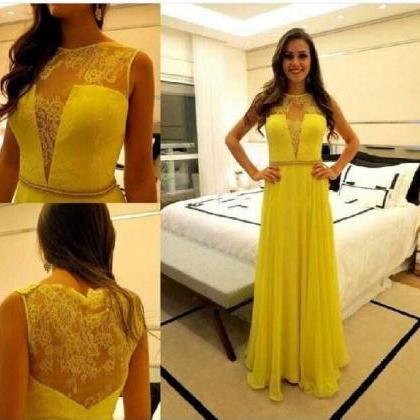 Prom Gown,yellow Prom Dresses With Lace,sexy..