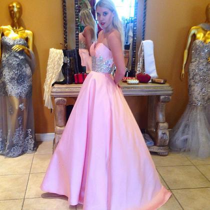 Pink Prom Dresses,ball Gown Prom Dress,strapless..