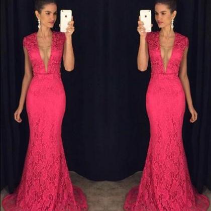 Prom Dresses,prom Dress,mermaid Lace Plunging Neck..