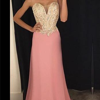Pink Long Prom Dresses,chiffon Prom Gowns,pink..