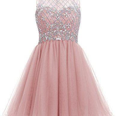 Pink Short A-line Tulle Homecoming Dress Featuring..