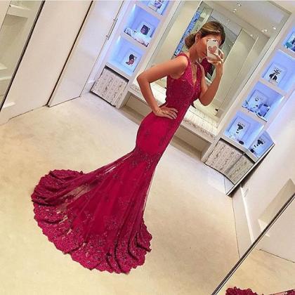 Red Prom Dresses,prom Dress,red Prom Gown,lace..