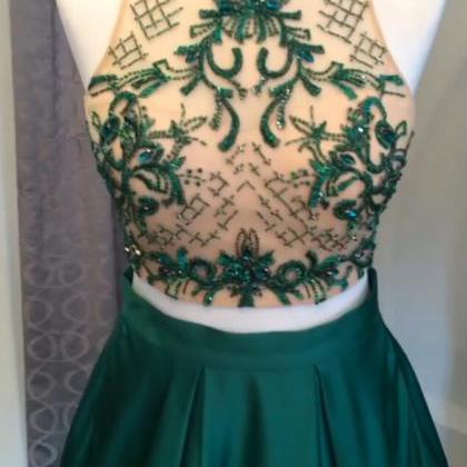 Two Piece Prom Dresses,green Two Piece Cut Out..