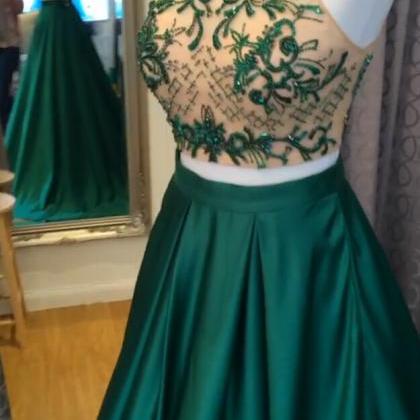 Two Piece Prom Dresses,green Two Piece Cut Out..
