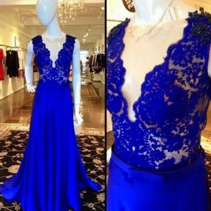 A Line Prom Gown,royal Blue Evening Gowns,party..