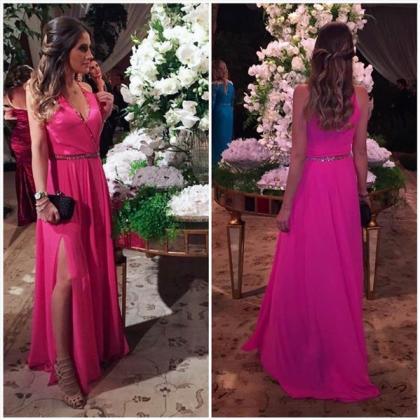 Pink Prom Dresses,chiffon Prom Gowns,pink Prom..