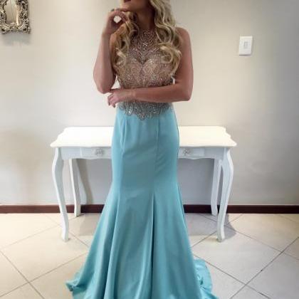 Blue Prom Dress,mermaid Prom Dress,satin Prom..
