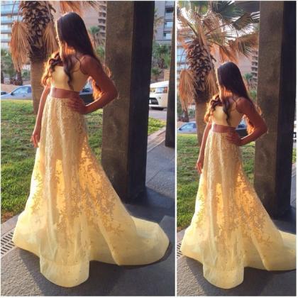 Yellow Prom Dresses,2 Pieces Prom Gowns,yellow..