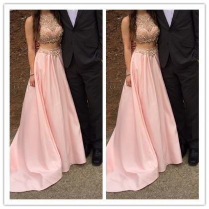 Pink Prom Dresses,2 Pieces Prom Gowns,pink Prom..