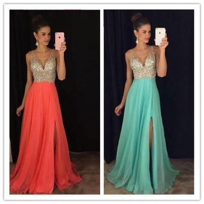Split Prom Dresses,beaded Evening Gowns,sexy..