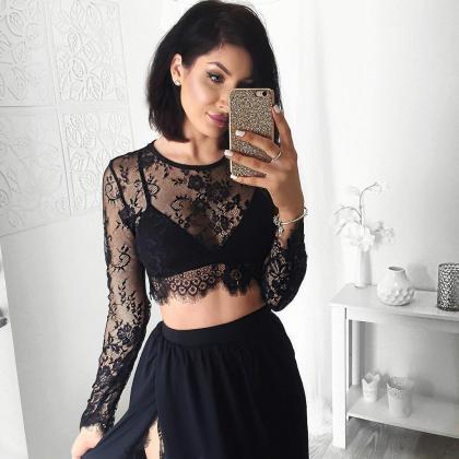 2 Piece Prom Gown,two Piece Prom Dresses,black..