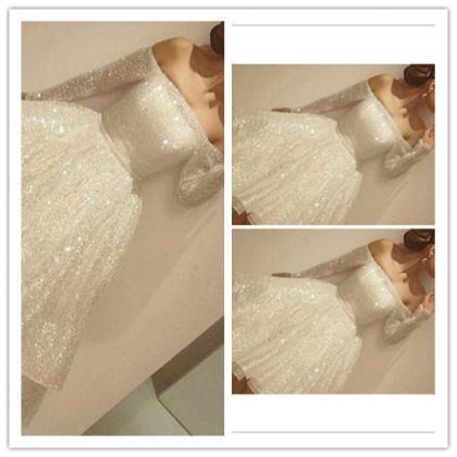 White Prom Dresses,high Low Prom Gown,sequins Prom..