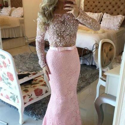 2017 Style Prom Dress Blush Pink Lace Evening..