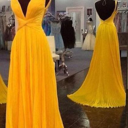 Yellow Prom Dresses,chiffon Prom Gown,backless..