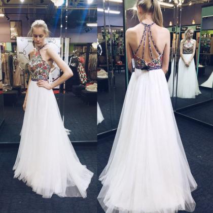 Backless Prom Dresses,charming White Evening..