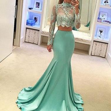 Prom Dress,2017 Light Green Two Pieces Long Prom..